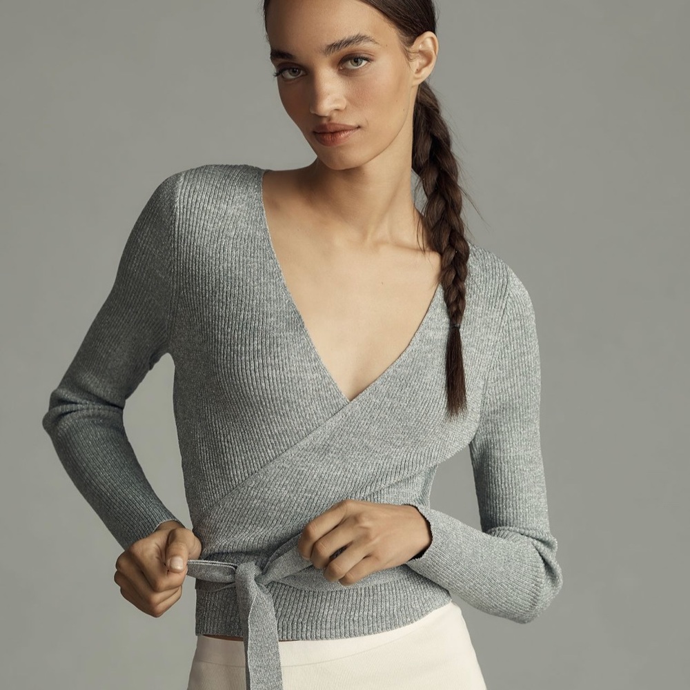525 Long-Sleeve Wrap Shine Sweater by Anthropologie